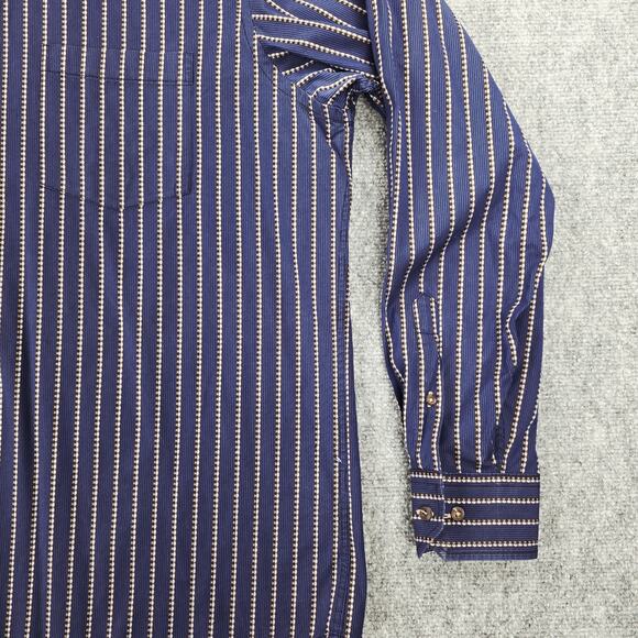Bugatchi Uomo Shirt Mens 2XL Blue Brown Striped Long Sleeve Button Up Preppy - Picture 11 of 16